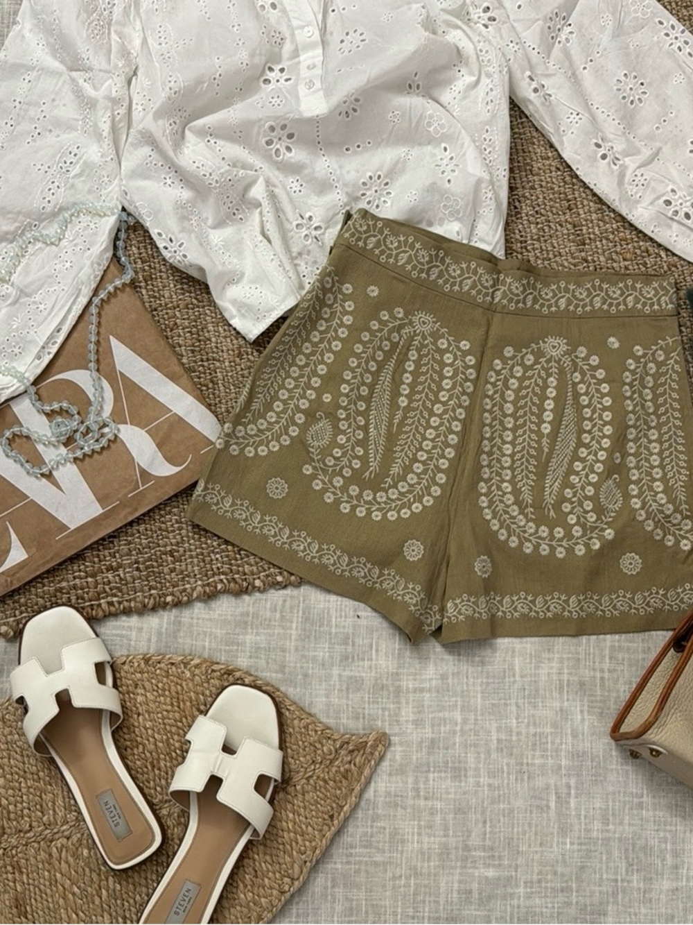 Zara  Embroidered eyelet High Waist Shorts - Picture 6 of 6